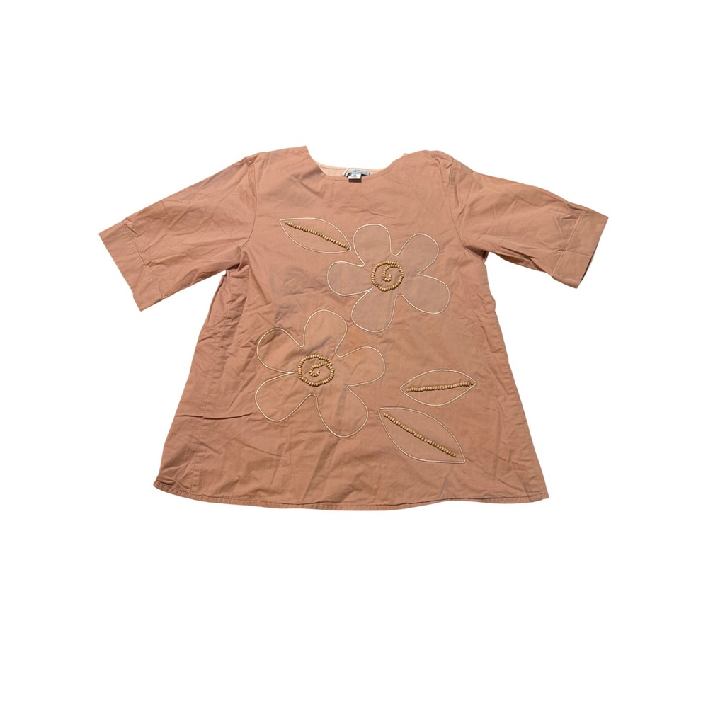 Whitlow & Hawkins Size 16 Girl Blouse Wooden Beads Short Sleeve Dusty Rose Pink